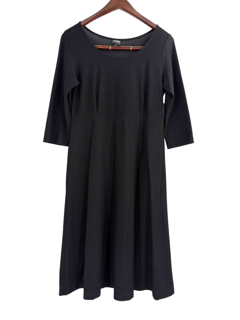 Eileen Fisher Womens XS Black 3/4 Sleeve Midi Dress Minimalist Capsule Wardrobe